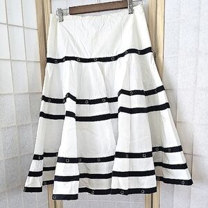 Cache Cotton Lined atriped mid length Skirt